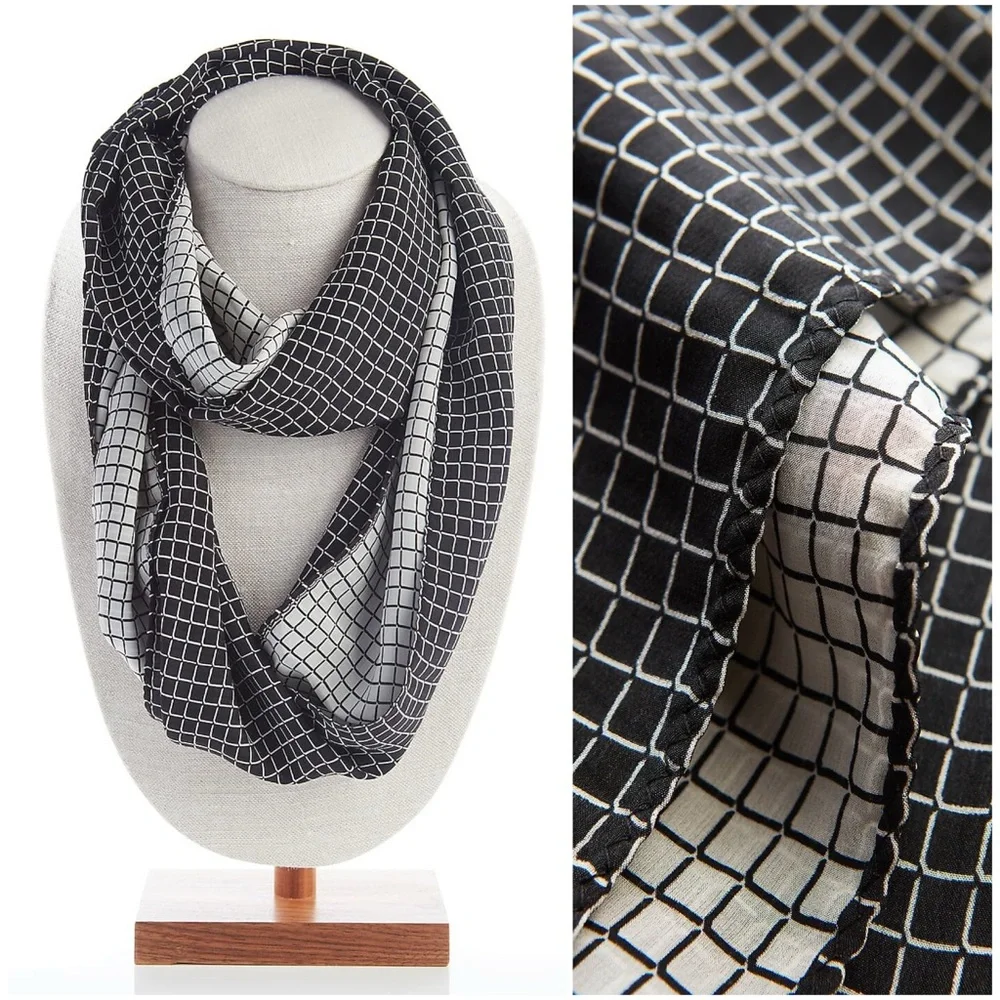 J JILL NEW Wearever Silk Windowpane Print Infinity Scarf • Woven Reversible